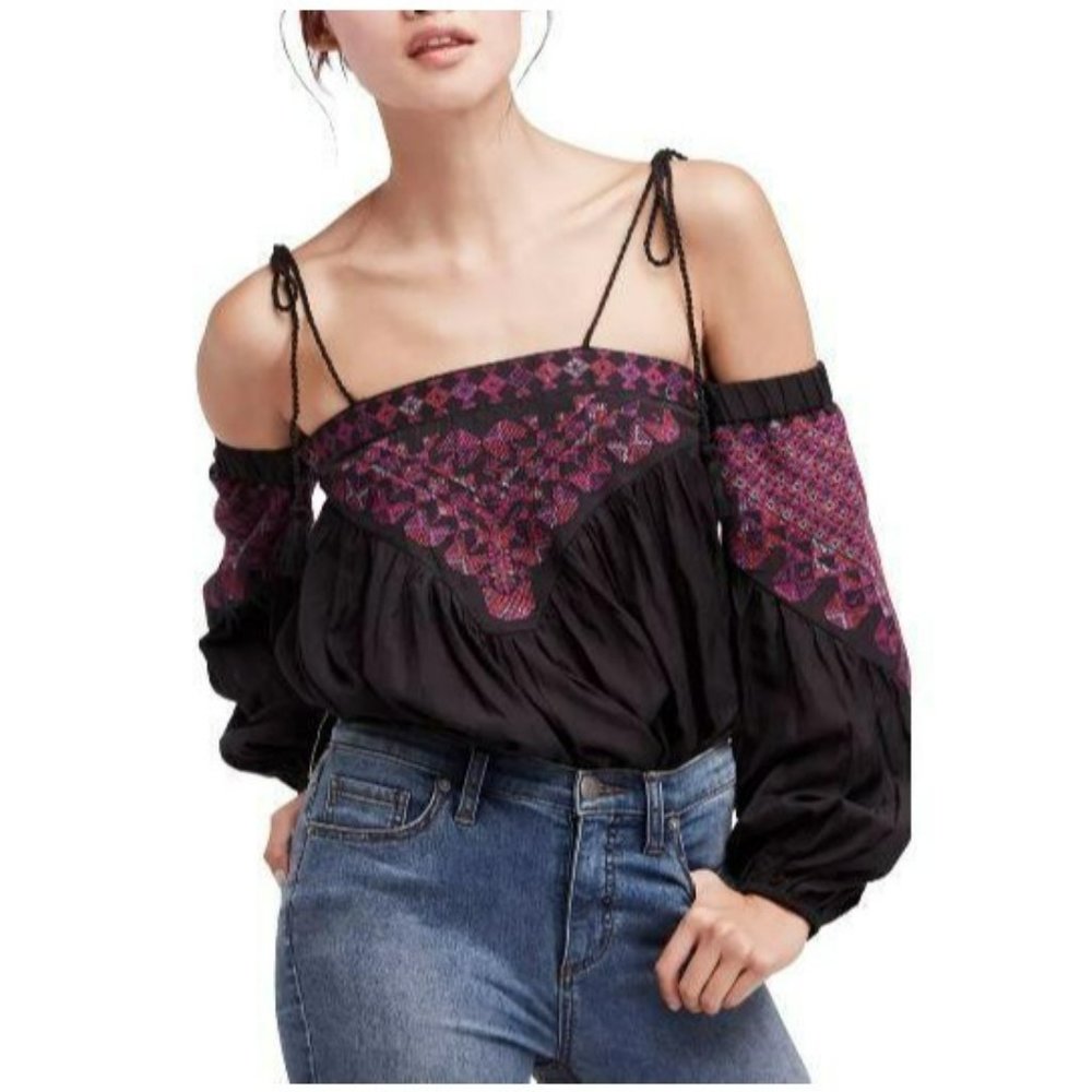 Free People Vacay Vibin Embroidered Cold Shoulder